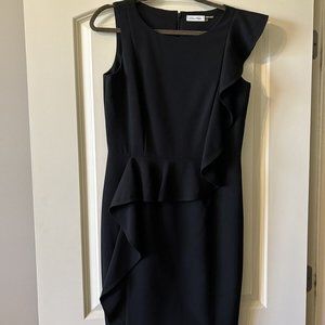 Calvin Klein Black  Ruffle Knee-Length Dress - Size 8
